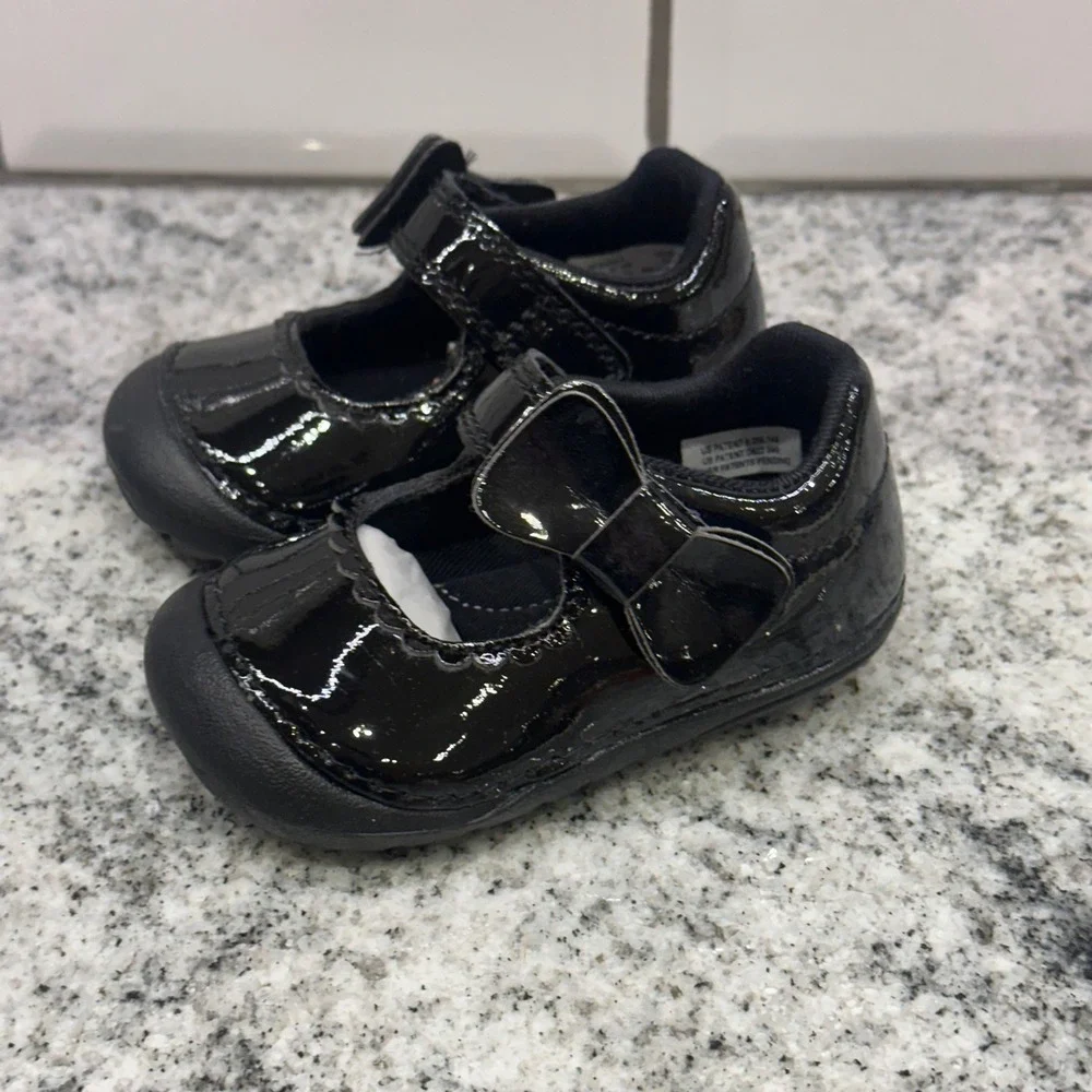 Stride Rite SM Makayla Black Patent Mary Jane Bow Toddler‎ Girls Shoes Size 3M